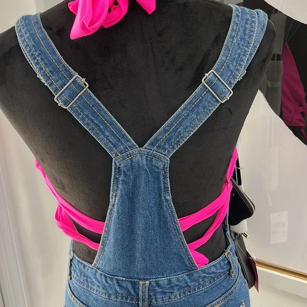 Love Tree Denim Racerback Button Bib Overalls, Size S